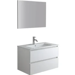 80 cm Badmöbel-Set aus Waschtisch, Unterschrank und Spiegel, Holzoptik weiß | Bilbao