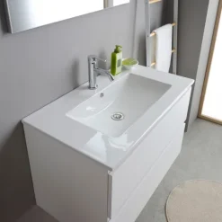 80 cm Badmöbel-Set aus Waschtisch, Unterschrank und Spiegel, Holzoptik weiß | Bilbao