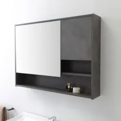101 cm breiter Unterschrank mit Waschbecken und Spiegel im industriellen Stil | Vienna