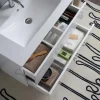 80 x 46 cm glänzend weißer Unterschrank mit Waschtisch und Spiegel mit Lampe | Benaco