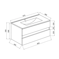 80 x 46 cm glänzend weißer Unterschrank mit Waschtisch und Spiegel mit Lampe | Benaco