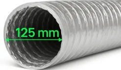 Abluftschlauch 125 mm flexibel Für Klima-, Lüftungs- und Abluftanlagen Feuerfest langlebig und mit robuster Aluminium-Innenbeschichtung