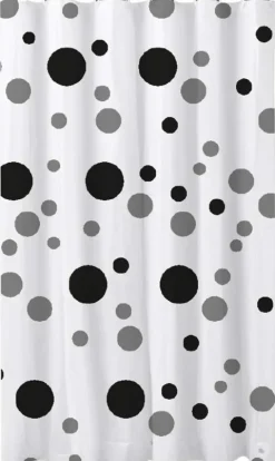 ADOB Duschvorhang Motiv SCHWARZE PUNKTE, 180 x 180 cm, abwaschbar, inklusive 12 Duschvorhangringe