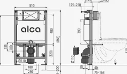 Alcadrain AM101/850W Vorwandinstallationssystem für Trockenbau (aus Gipskarton)