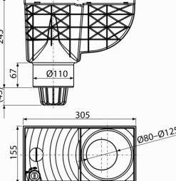 Alcadrain Universal-Regensinkkasten 300×155/110 mm Abgang senkrecht, Grau