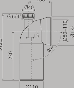 Alcadrain A90-90P40A WC Anschlussbogen 90° mit Konnektor Anschluss DN40