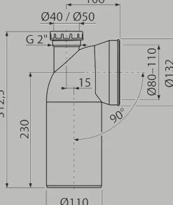 Alcadrain A90-90P40/50A WC Anschlussbogen 90° mit Konnektor Anschluss DN40/50