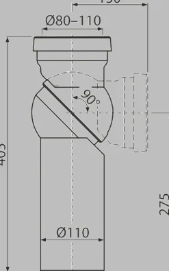 Alcadrain A90-90R WC Anschlussbogen 0-90°, verstellbar