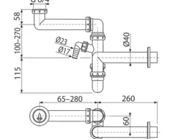 Alca Raumsparsiphon für Spüle 1 1/2" x 40 mm Kunststoff grau A872P-ECO