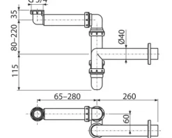 Alca Raumsparsiphon für Waschtisch 1 1/4"x 40 mm Kunststoff grau A434-ECO