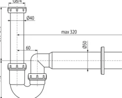 Alca Röhrensiphon für Spüle 1 1/2" x 50 mm Kunststoff grau A80-DN50-ECO