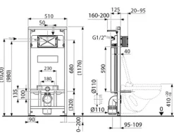 Alca WC-Spülkastenset 3 in 1 1200 mm inkl. Betätigungsplatte weiß und Schallschutz für WC Bauhöhe 1200 mm