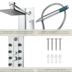Aluminium Duschpaneel tectake Antikalktechnik Regendusche silber