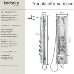 Aluminium Duschpaneel tectake Antikalktechnik Regendusche silber