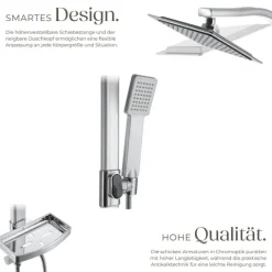 Aluminium Regenduschsystem tectake Antikalktechnik Chrom-Optik grau