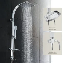 Aluminium Regenduschsystem tectake Antikalktechnik Chrom-Optik grau