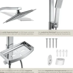 Aluminium Regenduschsystem tectake Antikalktechnik Chrom-Optik grau
