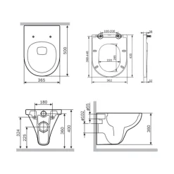AM.PM Spülrandloses Wand Hänge WC Weiß kurz aus Keramik Wand WC mit WC-Sitz Soft-Close Absenkautomatik Toilettensitz Duroplast abnehmbar, Tiefspüler WC Hänge Toilette CTA1700SC Hit