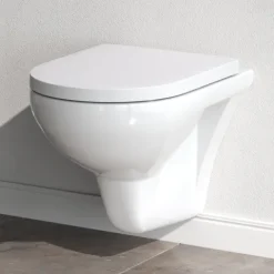 AM.PM Spülrandloses Wand Hänge WC Weiß kurz aus Keramik Wand WC mit WC-Sitz Soft-Close Absenkautomatik Toilettensitz Duroplast abnehmbar, Tiefspüler WC Hänge Toilette CTA1700SC Hit
