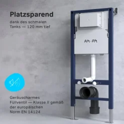 AM.PM Wand-WC Set Tiefspüler offener Spülrand weiß glänzend mit WC-Sitz , Vorwandelement und Betätigungsplatte Chrom IIS90151.LA1900