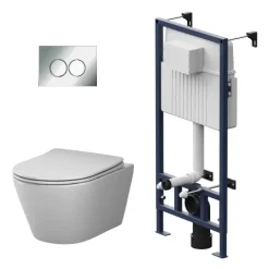 AM.PM Wand-WC Set Tiefspüler offener Spülrand weiß glänzend mit WC-Sitz , Vorwandelement und Betätigungsplatte Chrom IIS90151.XB1701