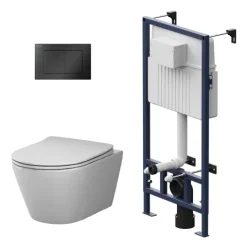AM.PM Wand-WC Set Tiefspüler offener Spülrand weiß glänzend mit WC-Sitz , Vorwandelement und Betätigungsplatte Schwarz IIS90238.XB1701
