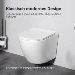 AM.PM Wand-WC Set Tiefspüler offener Spülrand weiß glänzend mit WC-Sitz , Vorwandelement und Betätigungsplatte Schwarz IIS90238.XB1701