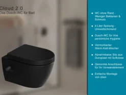 Aqua Bagno Taharet Dusch-WC S.9826.9913 – Spülrandlos – Bidetfunktion – Schwarz Matt