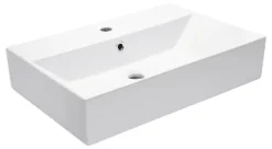 aquaSu® Moderner Waschtisch Malea 60 cm | Design-Waschbecken mit Überlauf und Hahnloch | Hänge-Waschbecken modern | Waschtisch wandhängend | 60 x 42 cm | Sanitärkeramik in weiß | 562300