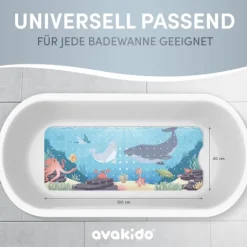 avakido® Badewannenmatte Kinder rutschfest - Inklusive 2 Haken zum Aufhängen - 100% , Wanneneinlage, Antirutschmatte Badewanne - schimmelresistent & maschinenwaschbar