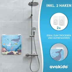 avakido® Duschmatte rutschfest Kinder - 100% Inklusive 2 Haken zum Trocknen - Antirutschmatte, Duscheinlage - schimmelresistent & maschinenwaschbar