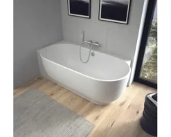 Badewanne DURAVIT Luv oval Ecke links 95 x 185 cm mit nahtloser Verkleidung und Fußgestell weiß matt 700431000000000