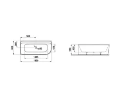 Badewanne LAUFEN MEDA 80 x 180 cm mit Rundung weiß schmutzabweisende Beschichtung H2201160000001