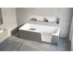 Badewanne mit Tür rechts SCHULTE Q1 80 x 180 cm alpinweiß glänzend mit befliesbarer Front- und Seitenverkleidung D80095R4