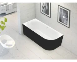 Badewanne OTTOFOND Afinar Corner 80 x 180 cm rechte Ecke abgerundet weiß/schwarz glänzend 703946