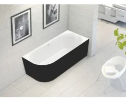 Badewanne OTTOFOND Afinar Corner 80 x 180 cm linke Ecke abgerundet weiß/schwarz glänzend 703947