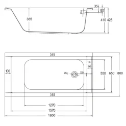 Badewanne Schulte Como 180x80 cm Komplettset mit Fußgestell und Ab- und Überlaufgarnitur