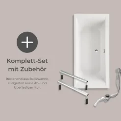 Badewanne Schulte Onda 190x90 cm Komplettset mit Fußgestell und Ab- und Überlaufgarnitur