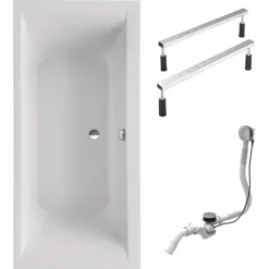 Badewanne Schulte Onda 200x90 cm Komplettset mit Fußgestell und Ab- und Überlaufgarnitur