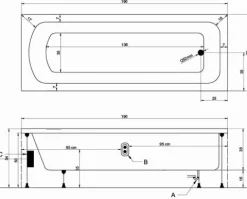 Badewanne 190x70 cm aus hochwertigem Sanitäracryl mit Füßen und Schürze 70x190 Minerva