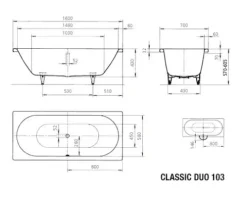 Badewanne KALDEWEI CLASSIC DUO Antislip 103 70 x 160 cm alpinweiß antirutschbeschichtung glänzend 290330000001