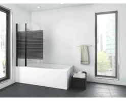 Badewannenaufsatz 2-teilig Aurlane Black Lines 2 100 x 140 cm Klarglas Profilfarbe schwarz BWF250