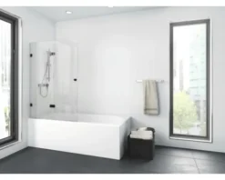 Badewannenaufsatz 2-teilig Aurlane Black Soul 2 100 x 140 cm Klarglas Profilfarbe schwarz BWF211