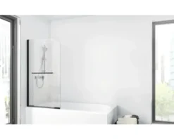 Badewannenaufsatz 1-teilig Aurlane Black Spirit 1 75 x 140 cm Klarglas Profilfarbe schwarz BWF185