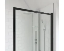 Badewannenaufsatz 1-teilig Aurlane Dark Edge 75 x 130 cm Klarglas Profilfarbe schwarz FAC602