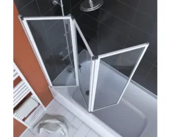 Badewannenaufsatz 3-teilig Aurlane Triple 125 x 143 cm Klarglas Profilfarbe weiß FAC277