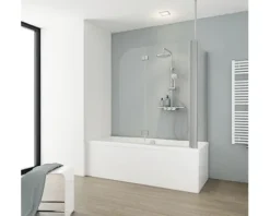 Badewannenaufsatz 2-teilig mit Seitenwand SCHULTE Komfort ExpressPlus 114,6 x 140 cm Klarglas Profilfarbe aluminium EP3380 01 50 140