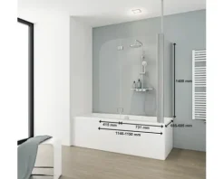 Badewannenaufsatz 2-teilig mit Seitenwand SCHULTE Komfort ExpressPlus 114,6 x 140 cm Klarglas Profilfarbe aluminium EP3380 01 50 140