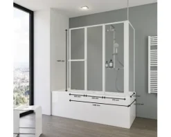 Badewannenaufsatz 3-teilig mit Seitenwand SCHULTE Komfort 128,8 x 140 cm Glasdekor Tropfen Profilfarbe weiß D1603-B 04 01 140