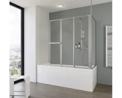 Badewannenaufsatz 3-teilig mit Seitenwand SCHULTE Komfort 1290,0 x 140 cm Glasdekor Tropfen Profilfarbe aluminium D1603-B 01 01 140